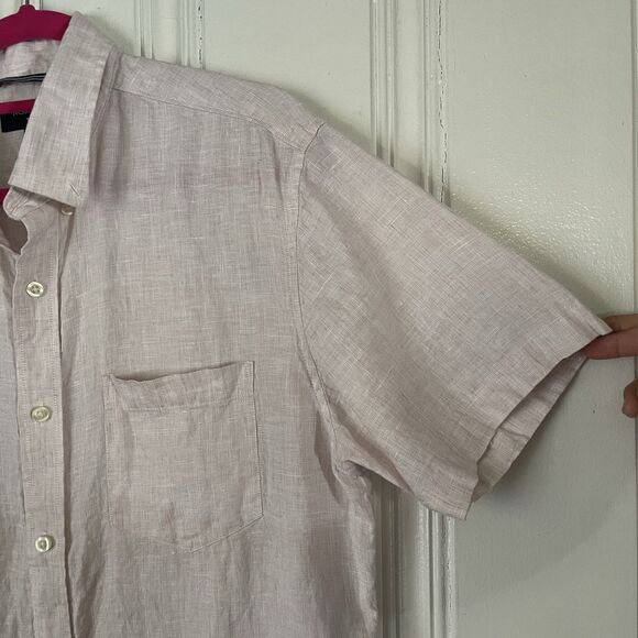 Nordstrom Men’s Light Pink Short Sleeve Button Up Trim Fit 100% Linen Shirt Sz M - Picture 2 of 8